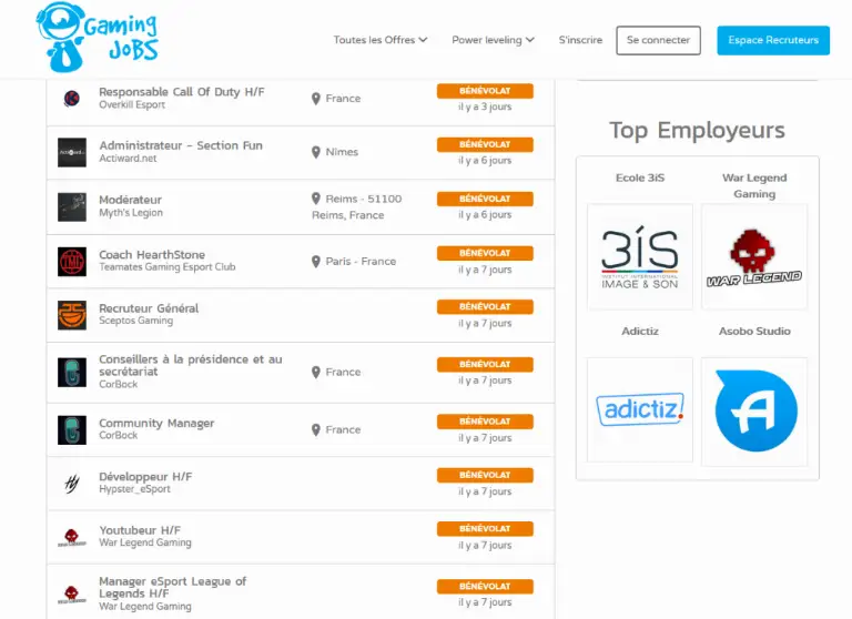 Esports job board and internship listings