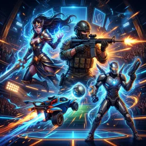 Collage des meilleurs jeux e-sport et streaming : League of Legends, CS2, Valorant, Rocket League