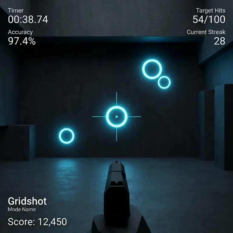 AimLab aim training software interface featuring blue tracking targets