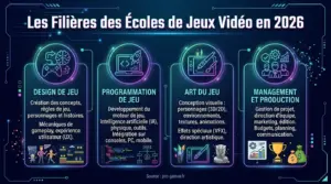 Infographie des filières des écoles de jeux vidéo en 2026 - Source pro-gamer.fr