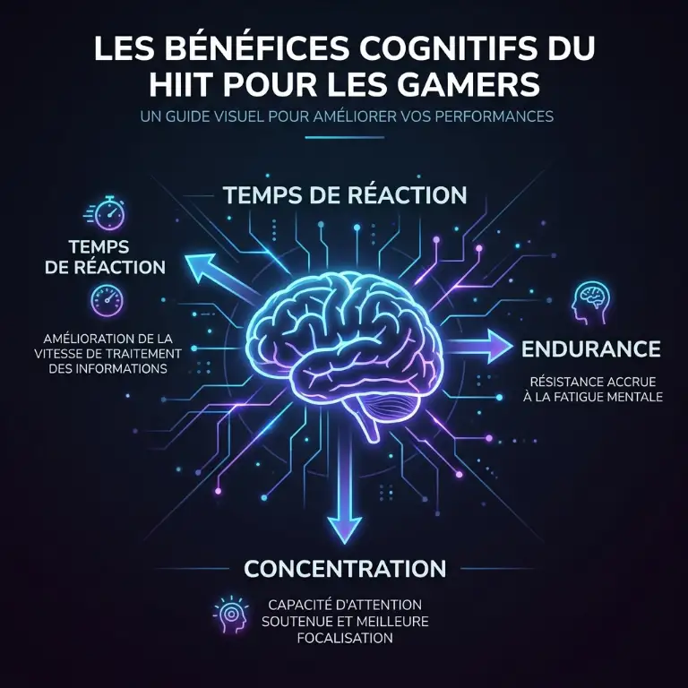 Diagram of HIIT cardio benefits on brain function for esports athletes