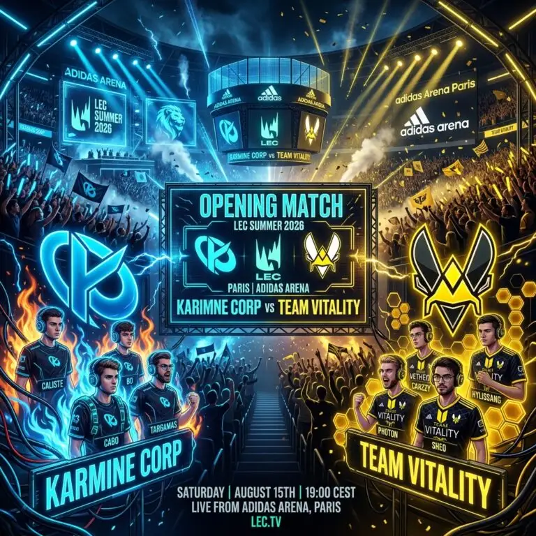 LEC Summer Split 2026 match ouverture Karmine Corp vs Team Vitality Adidas Arena Paris