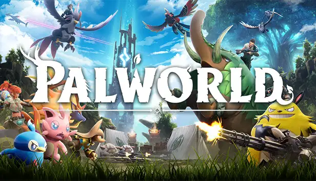 Image officielle capsule de Palworld avec les Pals et le logo