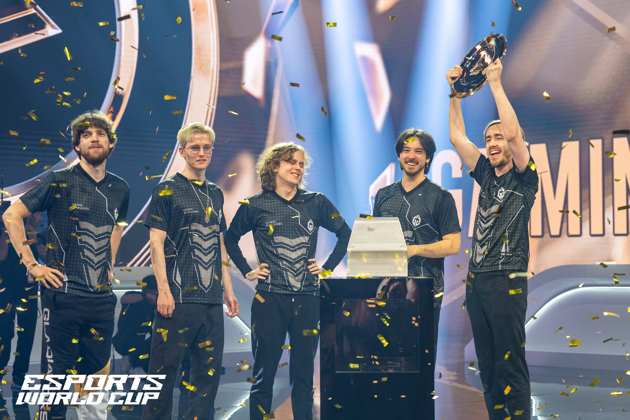 Gaimin Gladiators hoist the Esports World Cup Dota 2 trophy