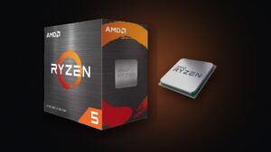 Official AMD Ryzen 5 5500F boxed processor and die on socket AM4