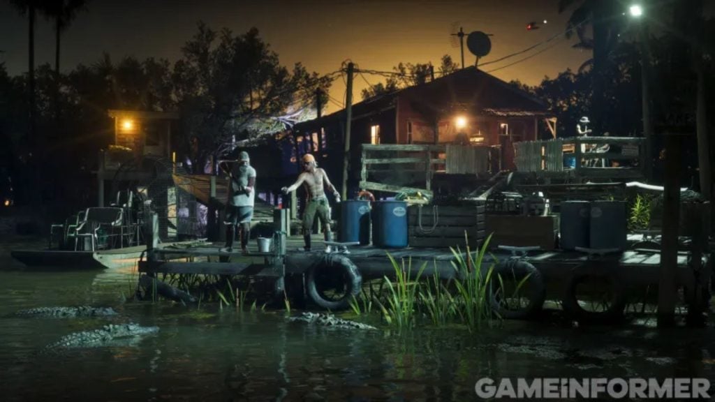 Vice City harbor docks beneath menacing storm clouds in GTA 6
