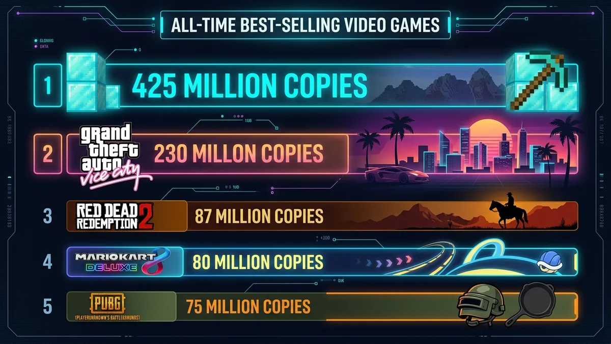 Infographic comparing all-time video game sales records