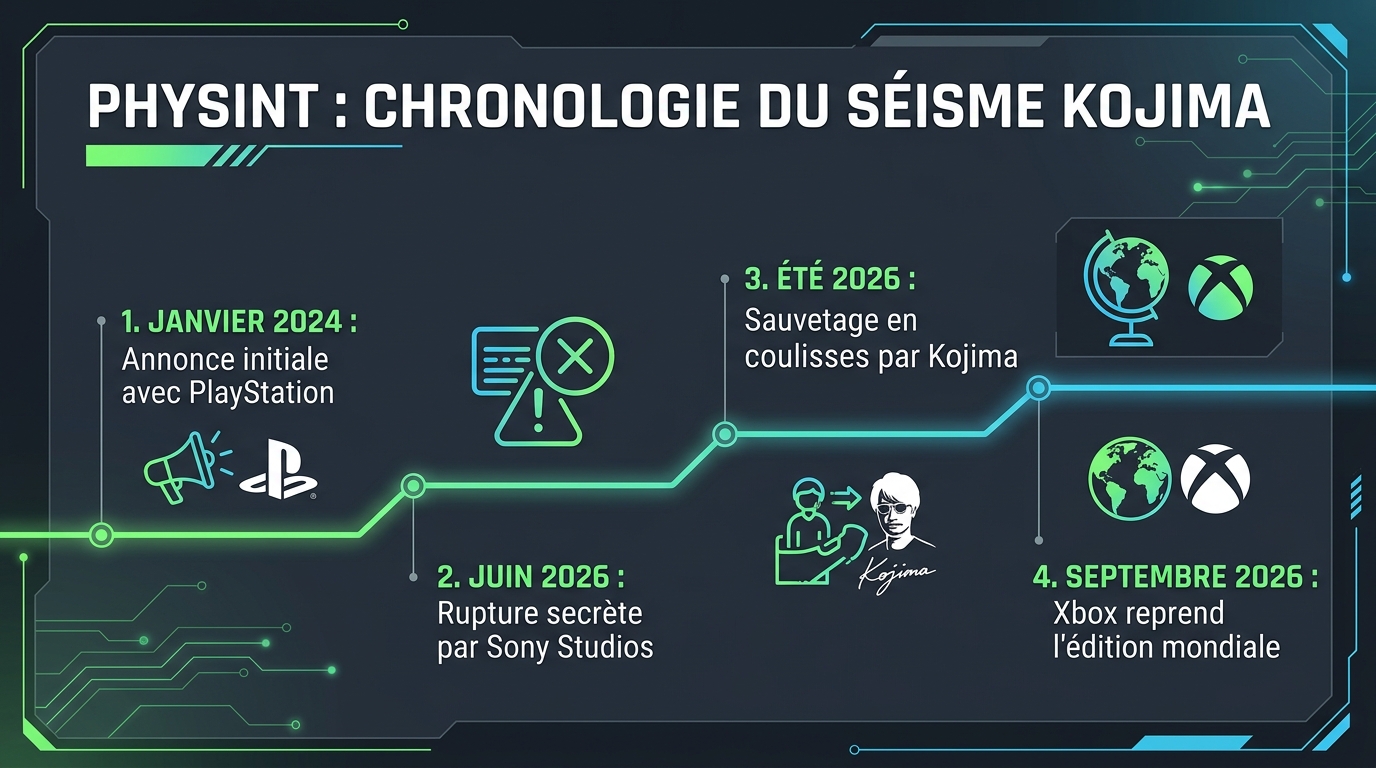 Timeline of Kojima PHYSINT PlayStation Xbox shocker