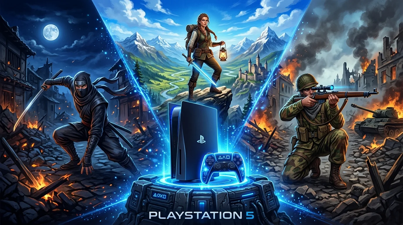 PS5 console and September 2026 PlayStation Plus Extra lineup featuring Ninja Gaiden, Dungeons of Hinterberg, and Sniper Elite