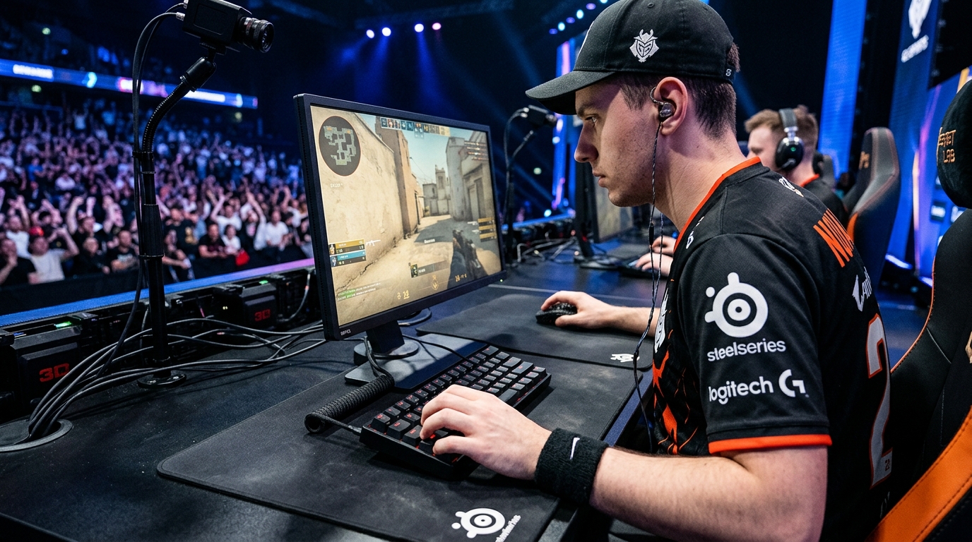 CS2 professional esports player focused on high refresh monitor and gaming mouse