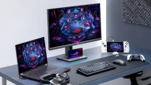 ASUS ROG Strix XG27ACMSR 27-inch Triple Mode 360Hz QHD and 640Hz HD gaming monitor setup