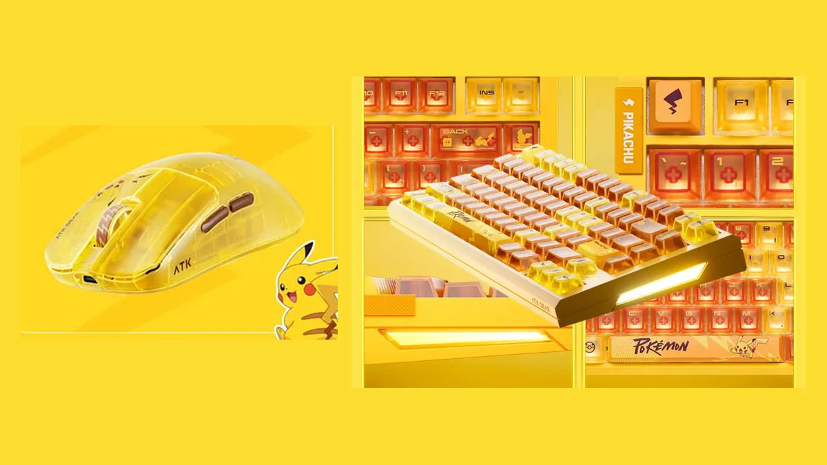 ATK F1 V3 PAW3955 Master internals and RS7 Air HE translucent polycarbonate keycaps Pikachu Edition