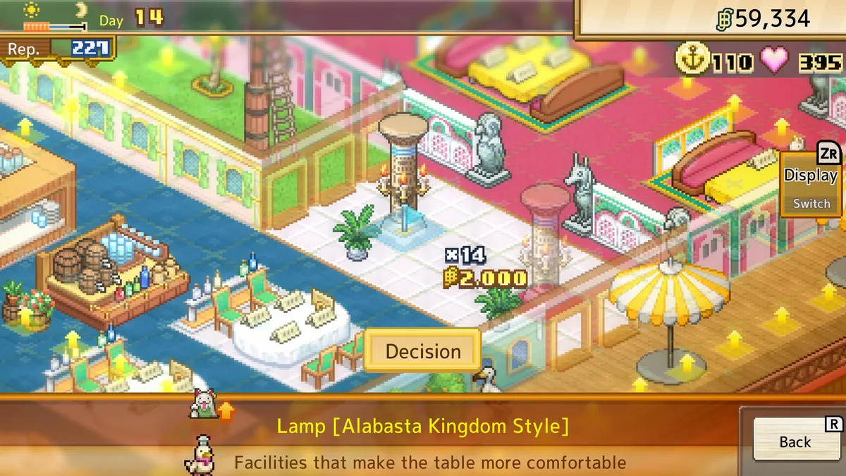 One Piece Grand Gourmet gameplay Baratie Number Two restaurant management Kairosoft pixel art