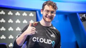 Philippe Vulcan Laflamme wearing the Cloud9 jersey on the LCS stage