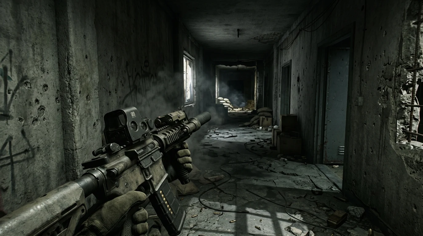 Call of Duty tactical hallway perspective demonstrating server culling anti-wallhack