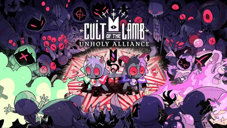 Official key art of Cult of the Lamb by Massive Monster and Devolver Digital ahead of its free Nintendo Switch 2 upgrade