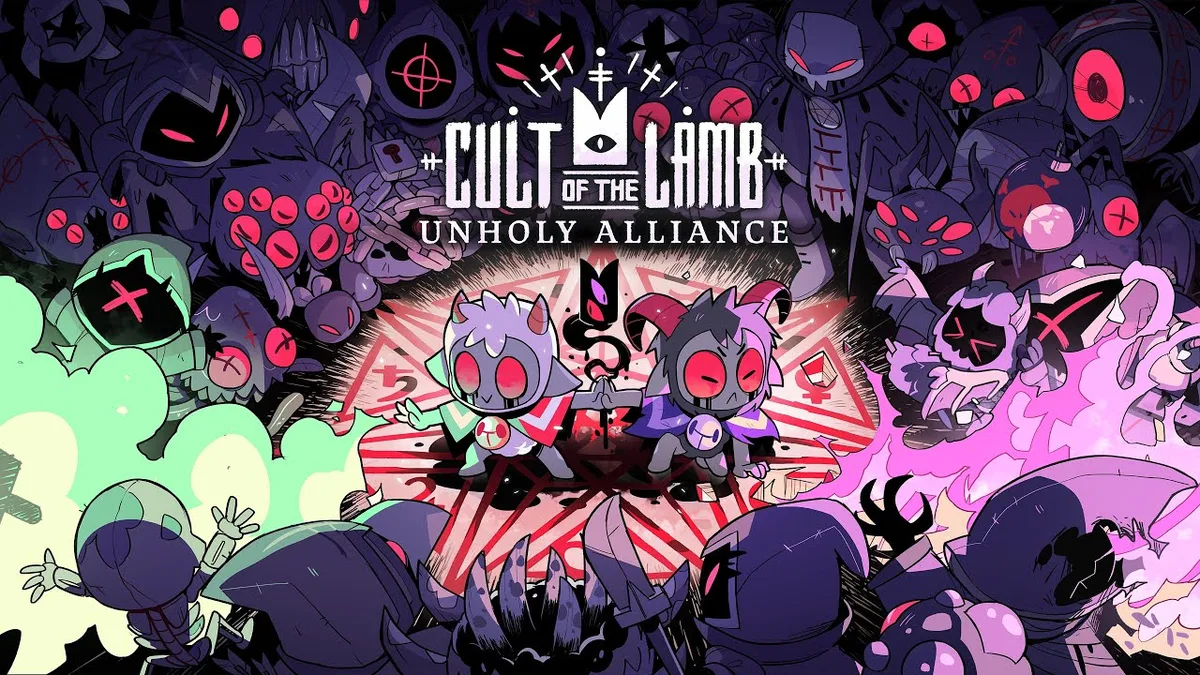 Official key art of Cult of the Lamb by Massive Monster and Devolver Digital ahead of its free Nintendo Switch 2 upgrade