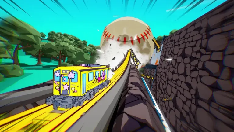 Denshattack on Nintendo Switch 2 - Emi grinding the rails on a runaway train