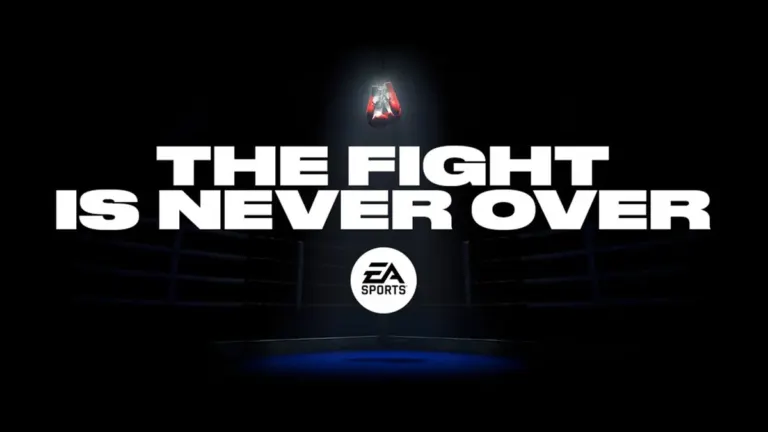 Red boxing gloves hanging over a ring in the official EA Sports Fight Night return teaser