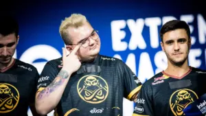 ENCE players dycha, NertZ and SunPayus on stage at IEM Dallas 2023 in Counter-Strike