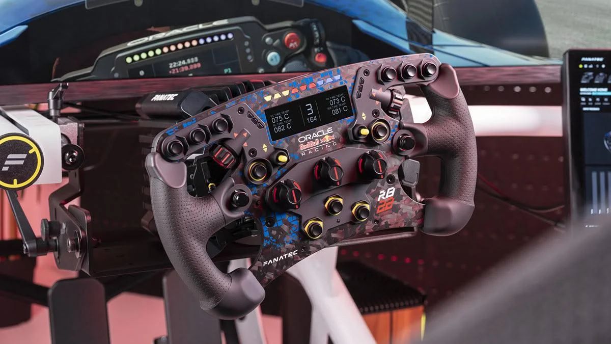 Fanatec ClubSport Formula V3 Oracle Red Bull Racing RB22 forged carbon steering wheel at SimRacing Expo 2026