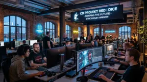 Game developers at modern European game development studio