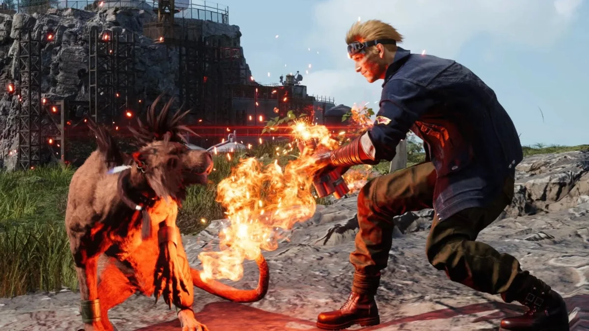 Cid Highwind and Red XIII in combat in Final Fantasy VII Revelation using the new FITS tactical class system