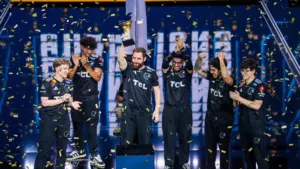 Gabriel FalleN Toledo and his FURIA teammates lifting the Thunderpick World Championship 2026 trophy in Malta