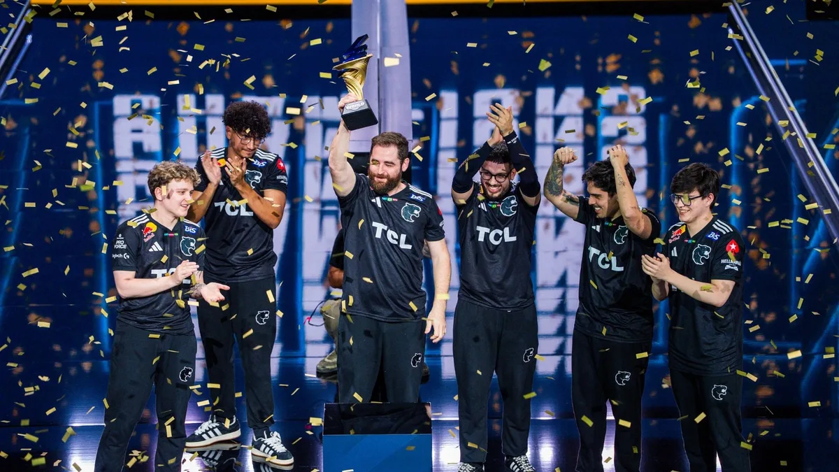 Gabriel FalleN Toledo and his FURIA teammates lifting the Thunderpick World Championship 2026 trophy in Malta
