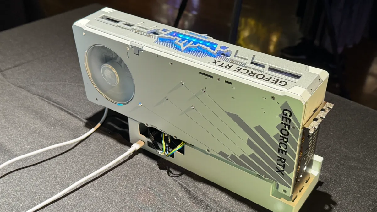 GALAX GeForce RTX 50 HOF Swarovski backplate with comet crystal pattern and fourth fan
