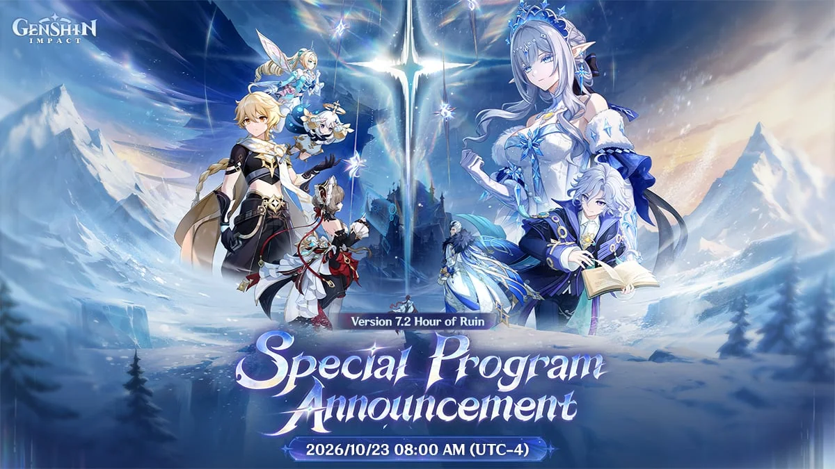 Genshin Impact Version 7.2 Hour of Ruin official key art featuring the Tsaritsa and Mitya in Snezhnaya