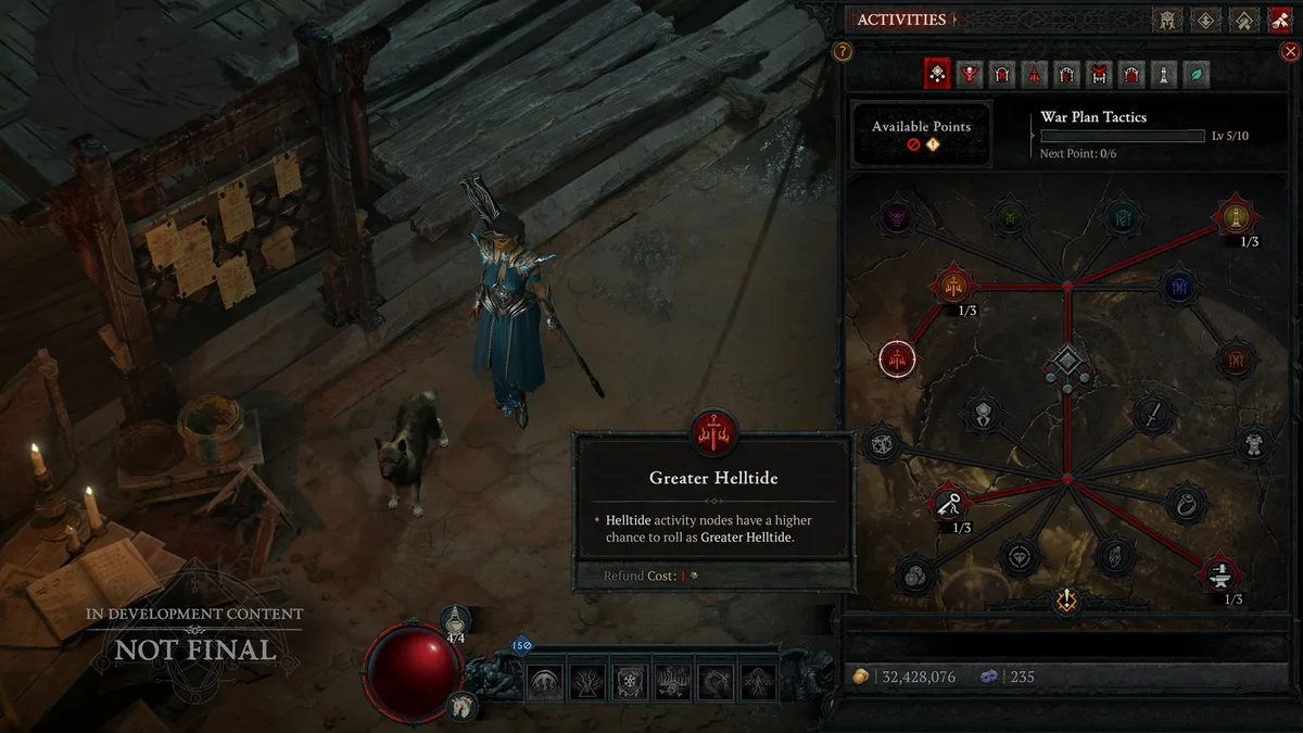 War Plans Tactics progression tree in Diablo 4 PTR 3.3.0 Season 16