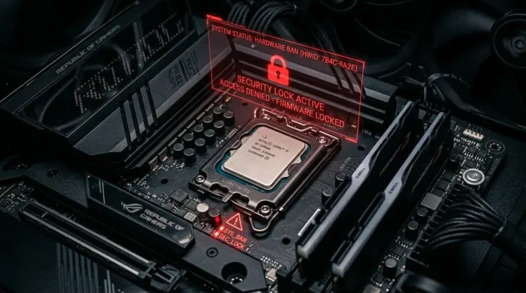 Gaming PC processor with anti-cheat Vanguard hardware ban security lock display