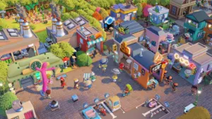 Go-Go Town! physical edition Nintendo Switch 2 and PS5 aerial town view