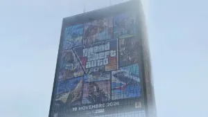 Massive GTA 6 banner on Les Mercuriales tower in Paris Porte de Bagnolet