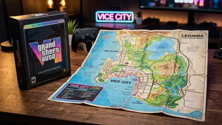 GTA 6 physical collector paper map unfolded of Vice City and Leonida