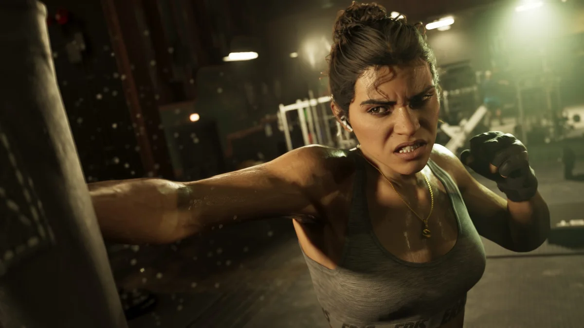 Lucia Caminos sweating during a boxing gym workout in Grand Theft Auto VI