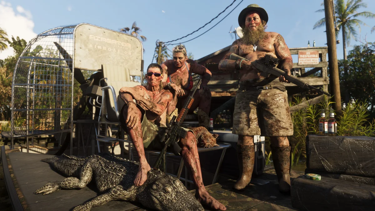 Airboat crossing the mangroves and alligator-infested swamps of Grassrivers in GTA 6
