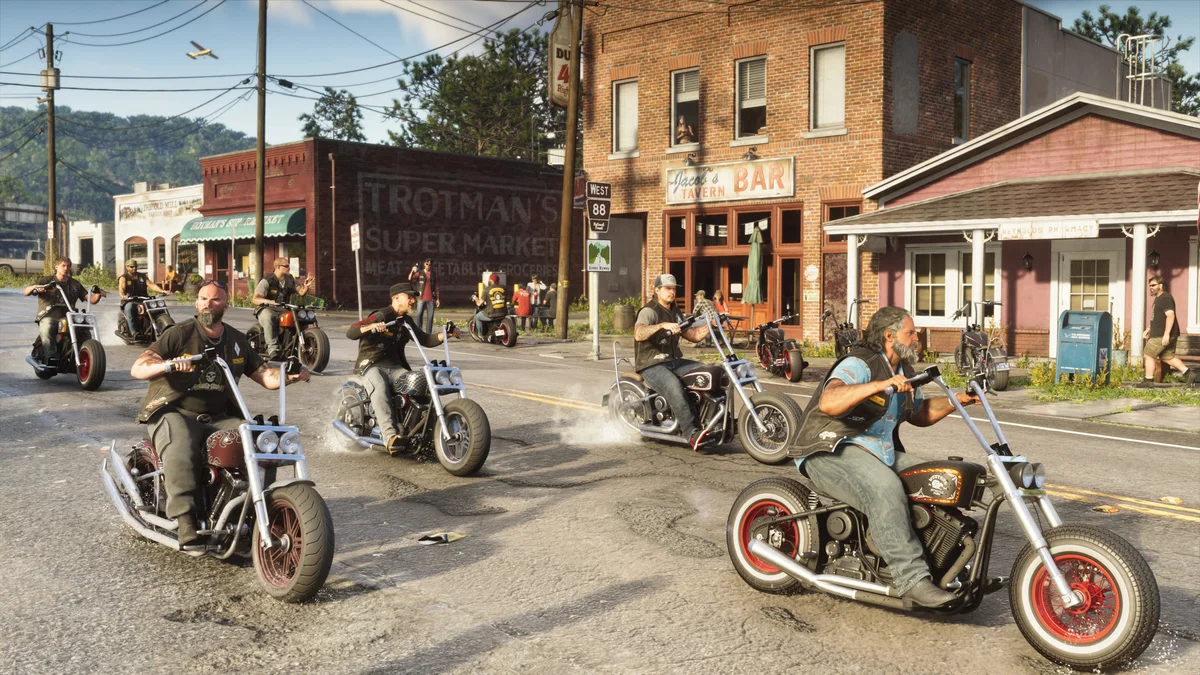 Small town shops and biker gang in Leonida GTA 6