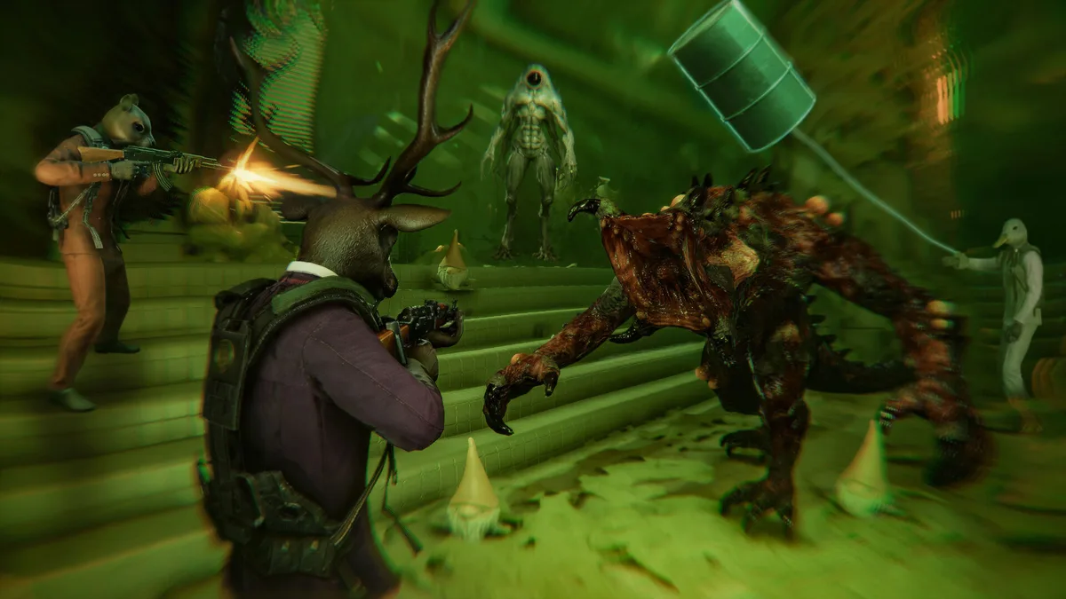 Co-op squad in Hazard Levels fighting rift creatures and using the Gravity Gauntlet on PS5