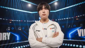 Viper and Bilibili Gaming after defeating Karmine Corp at LoL Worlds 2026 Swiss Stage