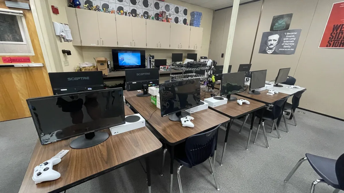 Gaming consoles and classroom setup in John Kellogg English class