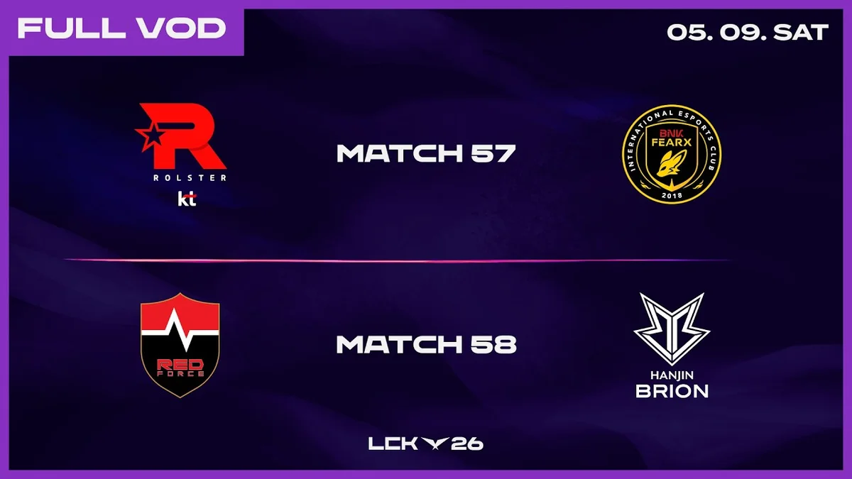 Official LCK 2026 broadcast graphic featuring KT Rolster and BNK FEARX in League of Legends