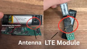 Hardware teardown of compromised Ledger wallet revealing clandestine LTE module and antenna