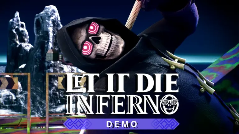 Uncle Death in front of Hell Gate for the LET IT DIE: INFERNO free demo on PS5 and PC via Steam