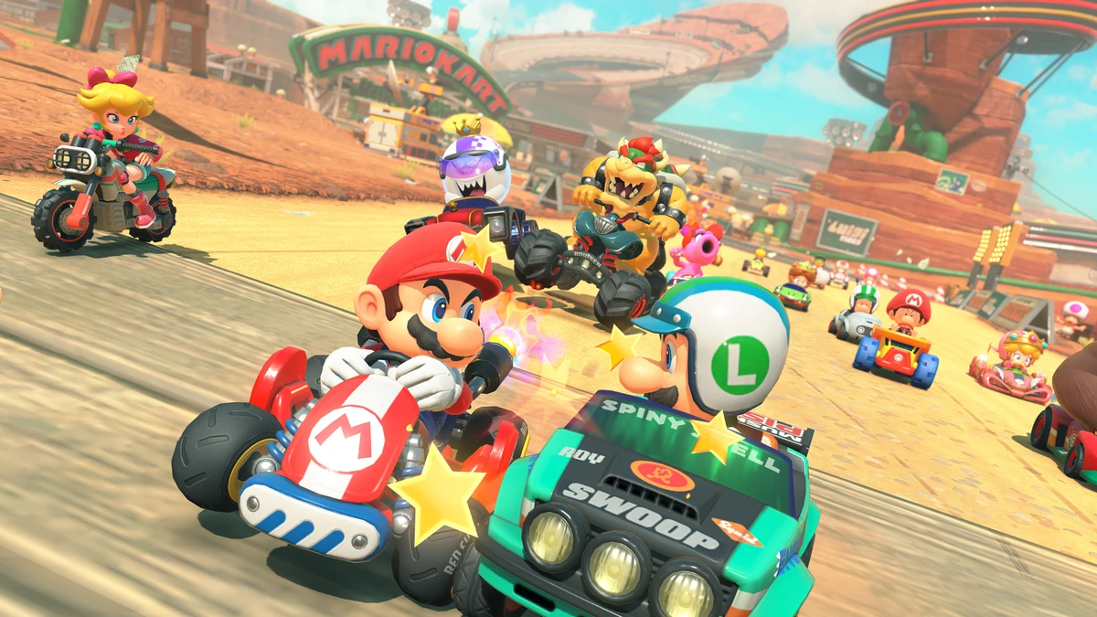 Mario and Luigi racing in Mario Kart World on Nintendo Switch 2