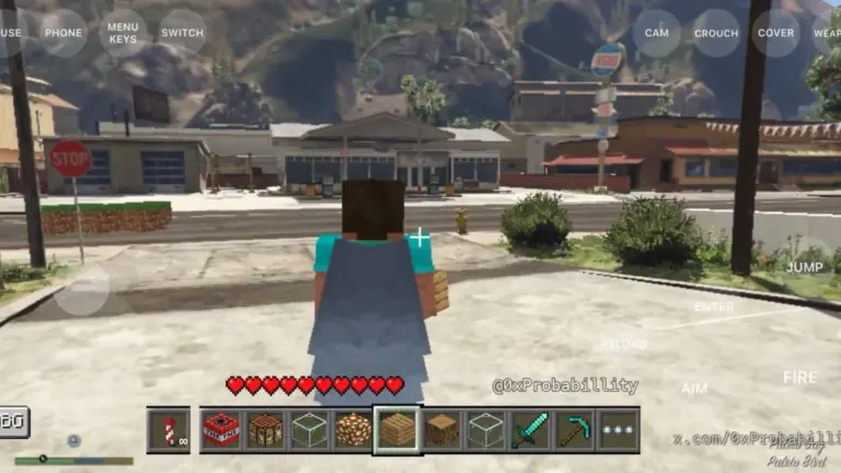 Minecraft inside GTA 5 on iPhone mod with Ender Dragon and Elytra