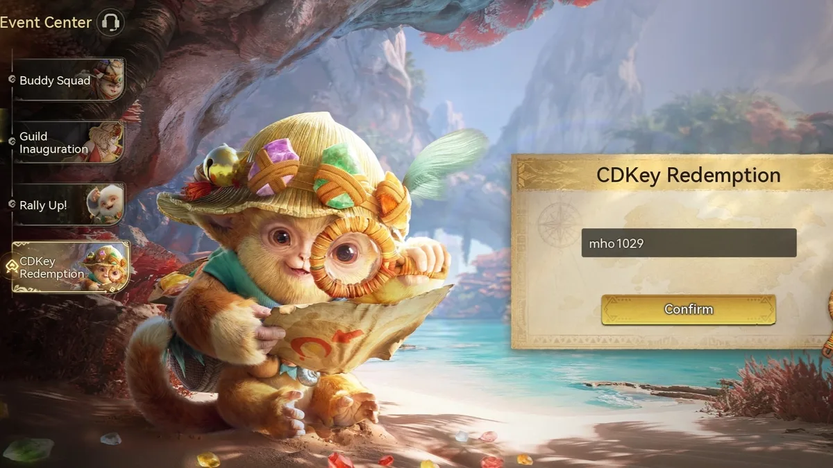 Event Center menu and CDKey Redemption tab in Monster Hunter Outlanders