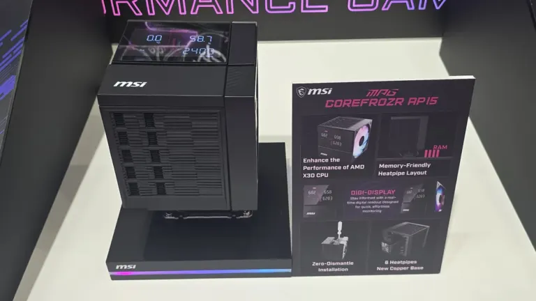 MSI MPG CoreFrozr AP15 dual-tower air cooler three-channel display