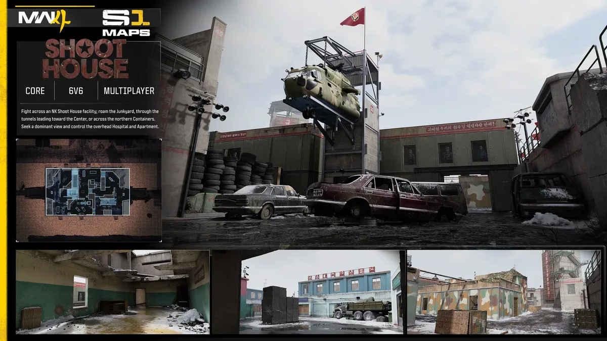 Reimagined snowy North Korea Shoot House 6v6 map in Modern Warfare 4 Season 1